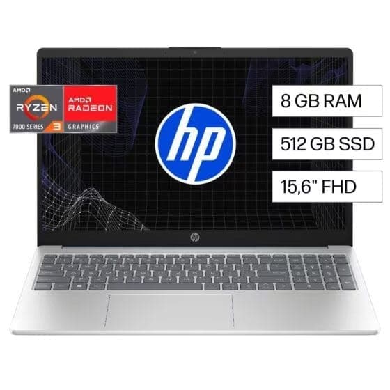Portátil HP Ryzen 3 Serie 7000 SSD 512GB RAM 8GB