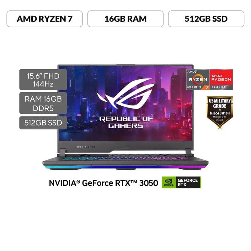 Portátil Rog Strix Ryzen 7 SSD 512GB RAM 16GB Rtx 3050